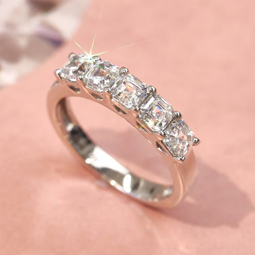 Second product view showing silver-tone five square clear-stone half-eternity ring