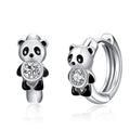 Silver Panda Huggie Hoop Earrings Black Enamel Clear CZ view 1
