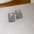 Crystal Flower C Shape Stud Earrings with Polished Metal Tone Details view 7