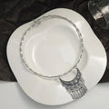 Silver Crescent Moon Tassel Fringe Ethnic Choker Necklace view 3