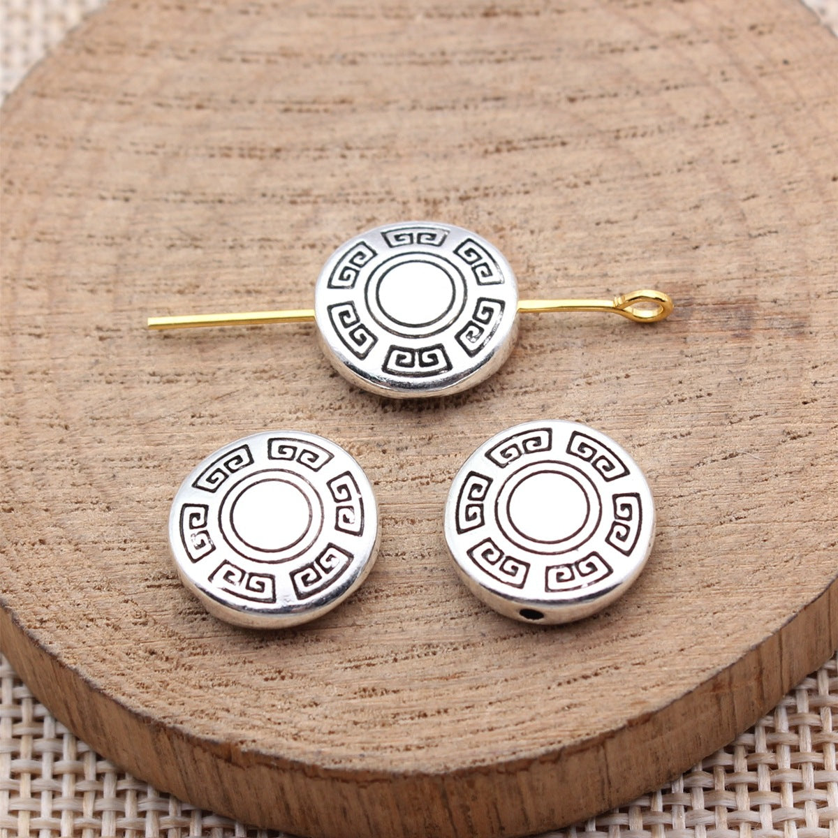 13x13x4mm 2.3g Antique Silver Zinc Alloy Floral Round Small Hole Beads for DIY Bracelet Jewelry Making