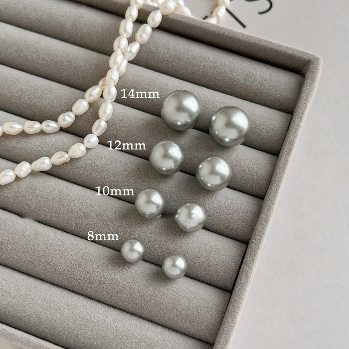 Gray Pearl Round Stud Earrings in Four Sizes With Metal Details