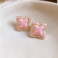 Enamel Four Petal Outline Stud Earrings in Three Colors view 6