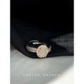 Two-Tone Open Oval Cabochon Halo Pavé Adjustable Ring view 3