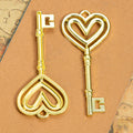 Double Heart Key Metal Charm in 3 Finishes for Jewelry Crafts view 2