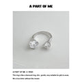 Silver Open Adjustable Dual Round CZ Stone Ring Band view 3