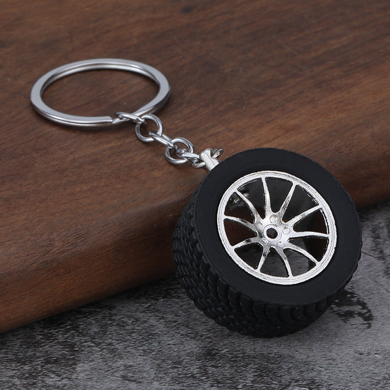 Rubber Car Tire Wheel Keychain Racing Rim Charm for Auto Accessories