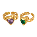 Gold Steel Chain Heart Open Rings Green Glass Purple Zircon Size 7 view 5