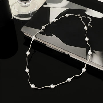 Irregular White Bead Strand Necklace With A Monochrome Finish