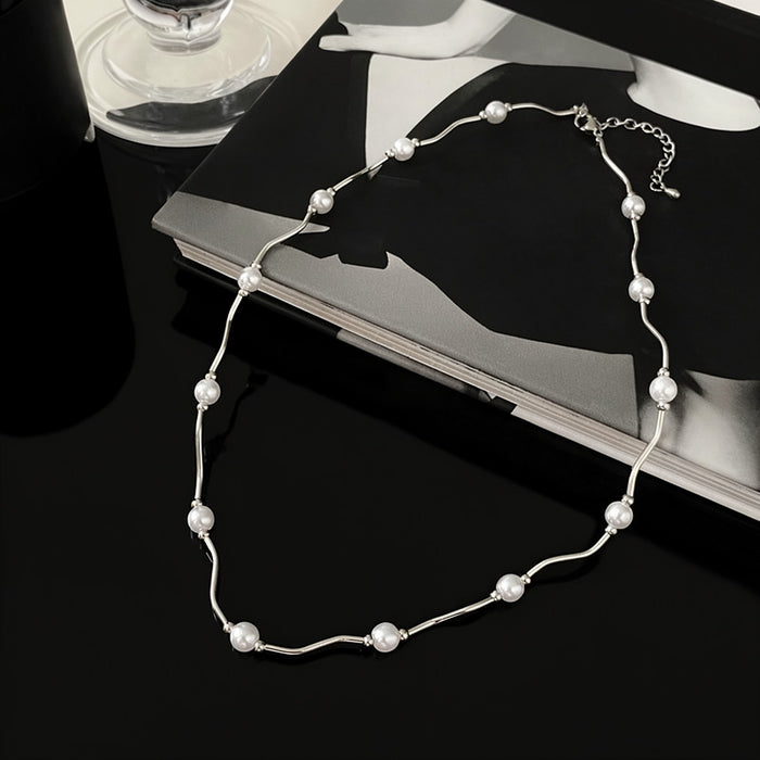 Irregular White Bead Strand Necklace With A Monochrome Finish