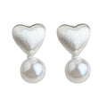Silver Tone Brushed Heart And White Pearl Drop Stud Earrings view 5