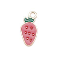 Pink Strawberry Enamel Charm with Green Top and Gold Tone Edge view 5