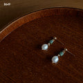 Gold Stud Freshwater Pearl Green Stone Drop Earrings view 6