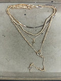 Silver Tone Layered Cross and Chain Tassel Necklace view 6