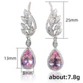 Pink Teardrop Crystal Wing Drop Earrings With Clear Stone Accents view 5