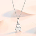 Mini Eiffel Tower Clear Stone Pendant Necklace White Gold Tone view 2