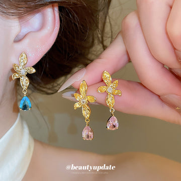 Floral Crystal Teardrop Earrings in Polished Statement Design