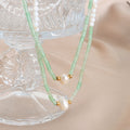 Mint Green Tube Bead Pearl Center White Bead Necklace view 2