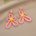 Green Blue Pink and Yellow Woven Loop Flower Earrings view 8