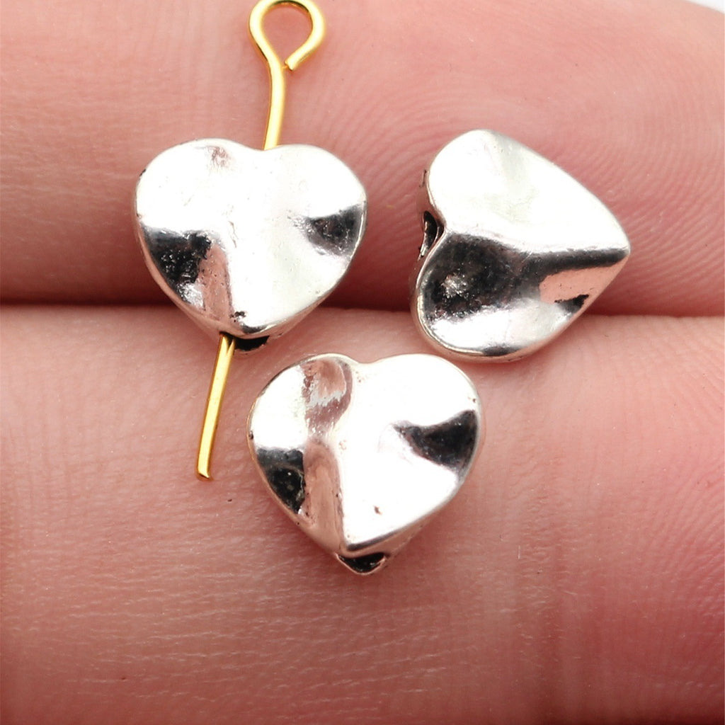 10x9x3.9mm 0.84g Antique Silver Zinc Alloy Hammered Heart Loose Metal Beads for DIY Jewelry Making