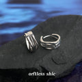 Silver Multi-Band Crossed Geometric Huggie Hoop Earrings view 1