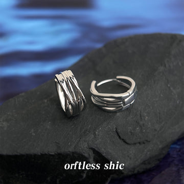 Silver Multi-Band Crossed Geometric Huggie Hoop Earrings