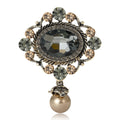 Vintage Oval Crystal Pearl Drop Brooch Gold Silver Two Tones view 2