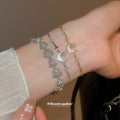 Silver Tone Openwork Flower Rhinestone Link Bracelet view 1