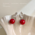 Red Glossy Pearl Drop Earrings Silver Twisted CZ Posts view 4