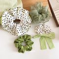Polka Dot Bow Satin Sheer Green Scrunchies Four Hair Styles view 1