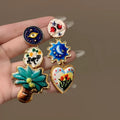 Gold Tone Asymmetric Enamel Drop Earrings With Colorful Motifs view 1