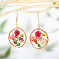 Gold Tone Oval Pressed Flower Long Hook Earrings in Three Designs view 4
