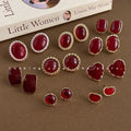 Wine Red Enamel Gold Frame Stud Earrings Six Styles view 1