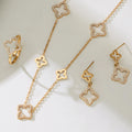 Gold Hollow Four Leaf Clover Zircon Earrings Ring Necklace view 1