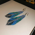 Blue Green Crystal Feather Hook Earrings With Polished Metal Tone Details view 6