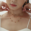 Gold Burgundy Enamel Heart Station Necklace Stainless Chain view 2