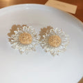 Clear Petal Gold Center Daisy Flower Stud Earrings view 6