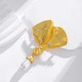 Gold Tone Ginkgo Leaf Pearl Look Metal Brooch Pin for Jackets and Lapels view 5