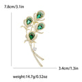 Green Crystal Peacock Feather Brooch With Gold Tone Stem view 4