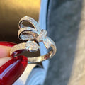 Bow-Knot And Round Clear Stone Adjustable Open Ring In Silver Tone view 1