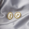 Three Color Cameo Portrait Gold Tone Statement Stud Earrings view 7