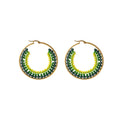 Gold Hoop Earrings with Multicolor Bead Wrapped Fronts view 5