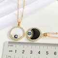 Gold Tone Crystal Evil Eye Round Pendant Necklaces in Two Colors view 2