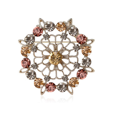 Antique Pink Crystal Filigree Brooch for Jackets Scarves and Coats
