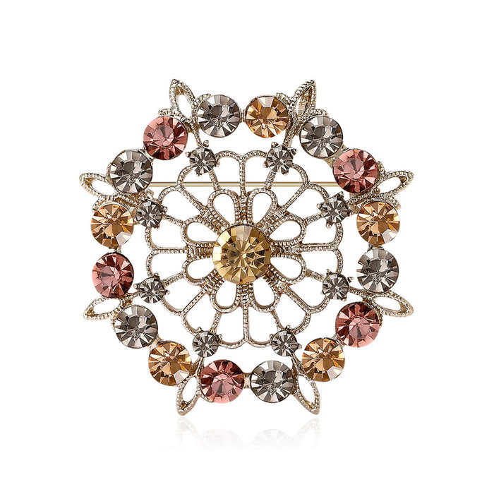 Antique Pink Crystal Filigree Brooch for Jackets Scarves and Coats