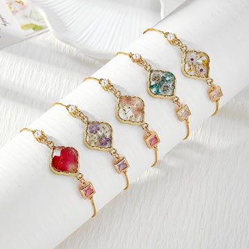 Gold Tone Ornate Pressed Flower Pearl Slider Bracelets in Five Designs
