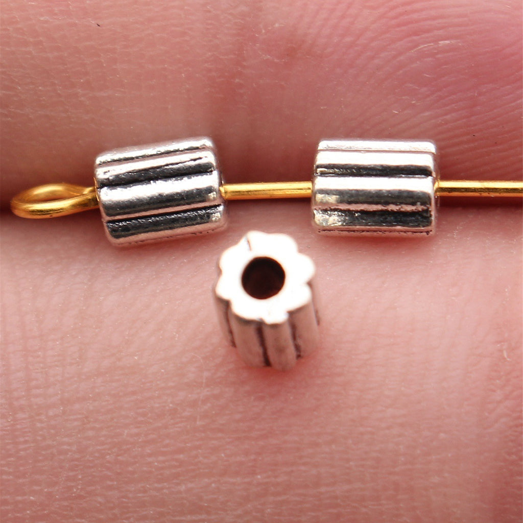 5.3x4x4mm 0.32g Antique Silver Tone Zinc Alloy Side Flower Tube Loose Metal Beads for DIY Jewelry