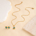 Gold Blue Eye Pendant Necklace and Stud Earring Set view 3