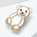 White Teddy Bear Brooch with Gold Tone Crystal Outline view 3
