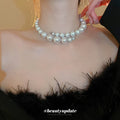 White Graduated Pearl Choker Double Layer Front Necklace view 3